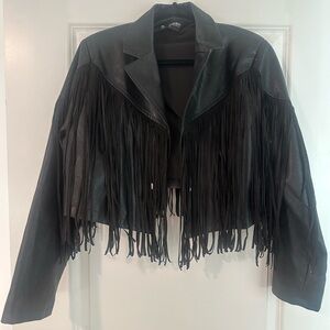 Kittenish Black Leather Fringe Jacket